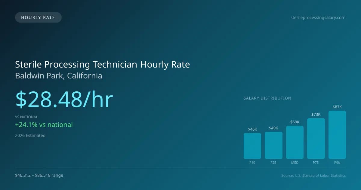 Sterile Processing Technician Hourly Rate in Baldwin Park, CA — 2026 est., based on 2025 BLS