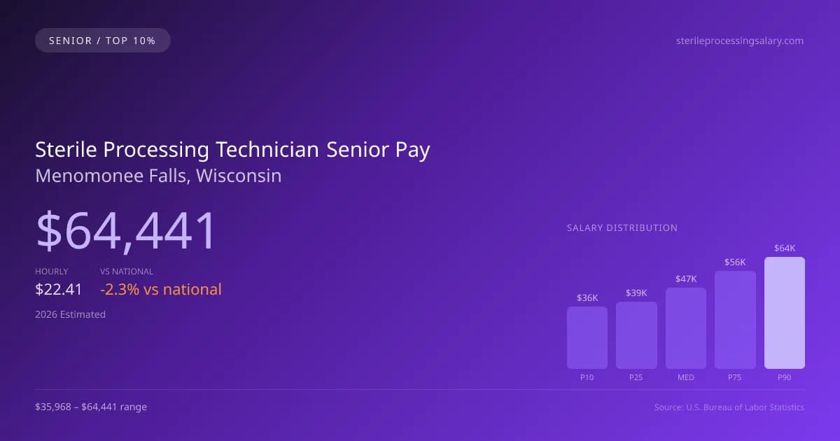 Sterile Processing Technician Senior Salary in Menomonee Falls, WI — 2026 est., based on 2025 BLS