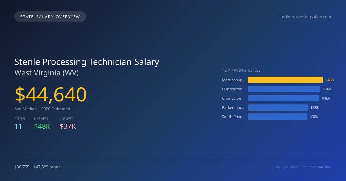 Sterile Processing Technician Salary in West Virginia - 2025 BLS Data Infographic