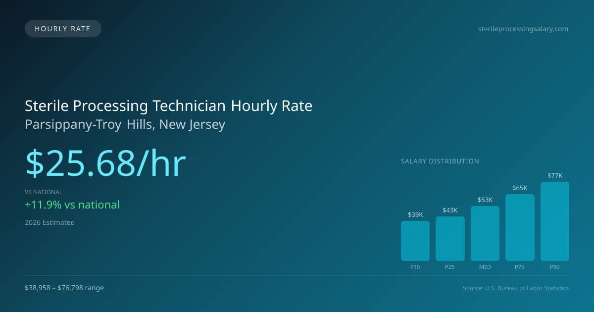 Sterile Processing Technician Hourly Rate in Parsippany-Troy Hills, NJ — 2026 est., based on 2025 BLS