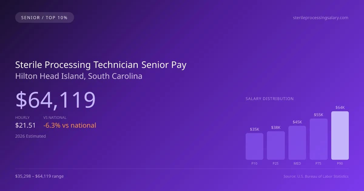 Sterile Processing Technician Senior Salary in Hilton Head Island, SC — 2026 est., based on 2025 BLS