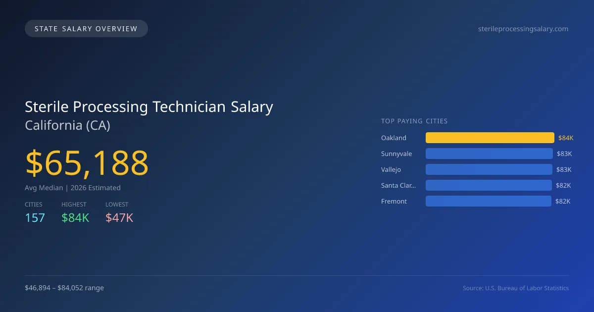 Sterile Processing Technician Salary in California - 2025 BLS Data Infographic