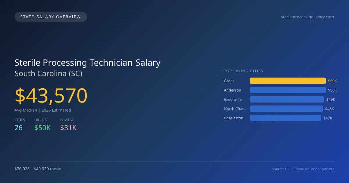 Sterile Processing Technician Salary in South Carolina - 2025 BLS Data Infographic