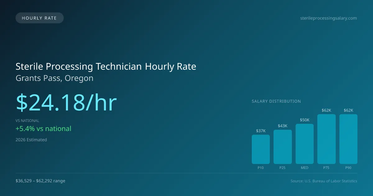 Sterile Processing Technician Hourly Rate in Grants Pass, OR — 2026 est., based on 2025 BLS
