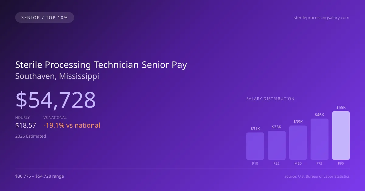 Sterile Processing Technician Senior Salary in Southaven, MS — 2026 est., based on 2025 BLS